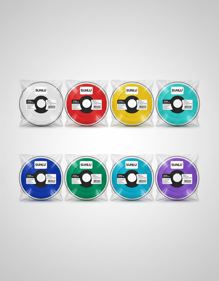 250g PLA Filament 1.75mm Bundle, SUNLU 3D Printer Filament Neatly Wound, Individually Vacuum Packed, 250g Spool, 8 Rolls, White+Red+Orange+Yellow+Green+Blue+Cyan+Purple — product image