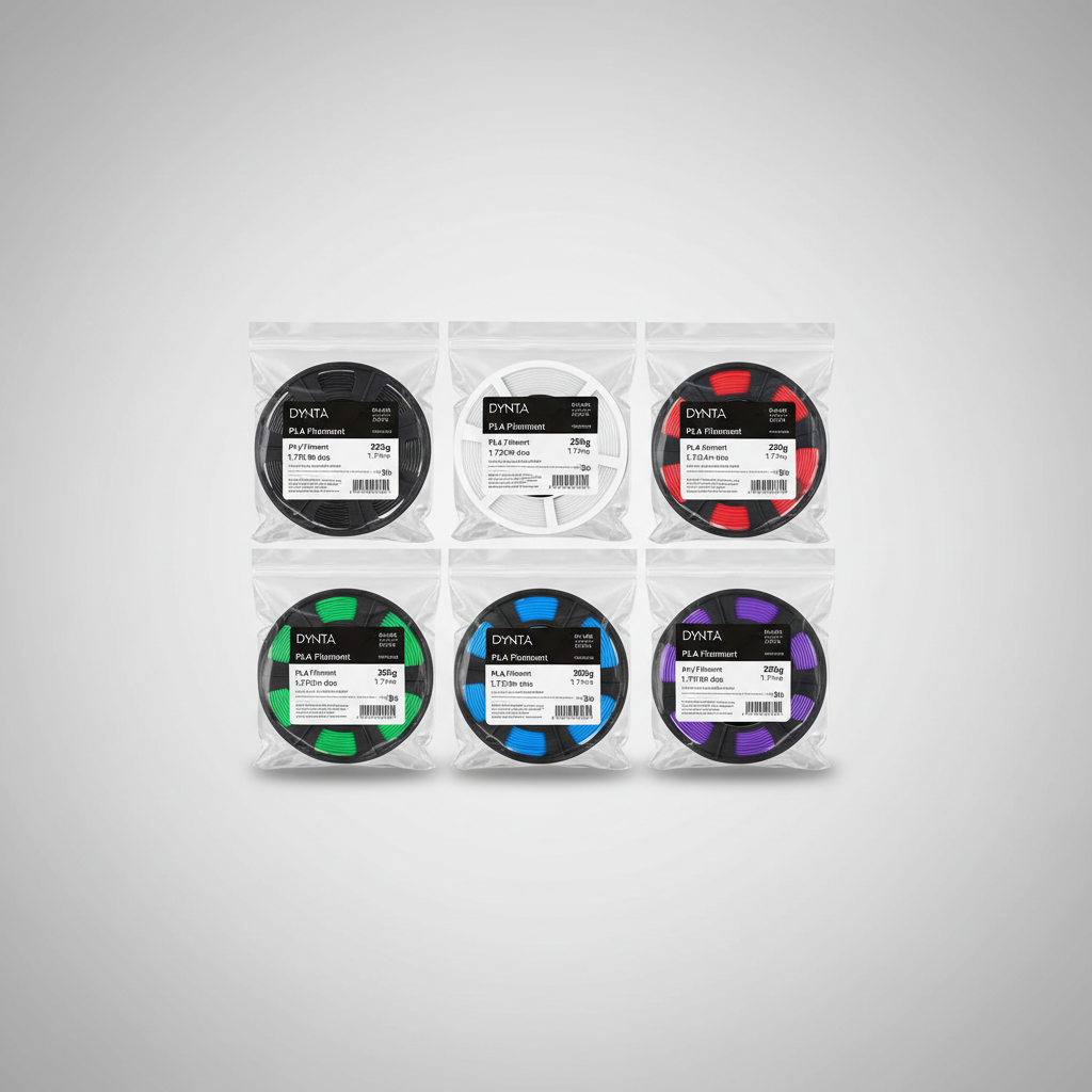 Dynta PLA 3D Printer Filament Bundle 250g, 1.75mm 6 Colors Total 1.5kg | Compatible with FLASHFORGE, Bambu, Creality, Black, White, Red, Green, Blue, Purple for Beginners, Individually Vacuum-Sealed — product image