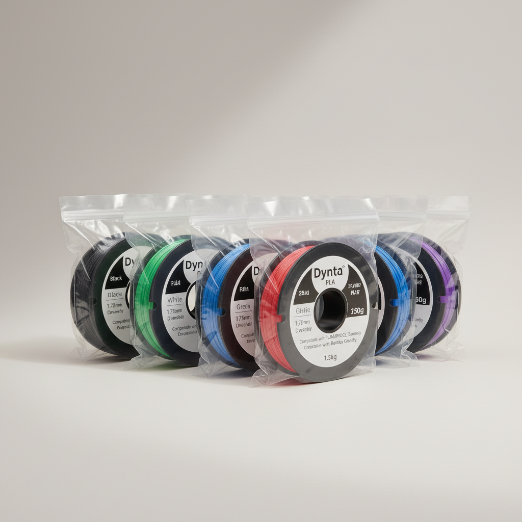 Dynta PLA 3D Printer Filament Bundle 250g, 1.75mm 6 Colors Total 1.5kg | Compatible with FLASHFORGE, Bambu, Creality, Black, White, Red, Green, Blue, Purple for Beginners, Individually Vacuum-Sealed — product image