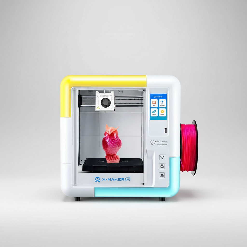 AOSEED 3D Printer for Kids & Beginners, AI-Powered Toy Maker with Leveling-Free Design, 400mm/s Speed, 17+ Design Modules, 8 PLA Filaments, Enclosed Mini 3D Printer for Home & School, X-Maker AI+ — product image
