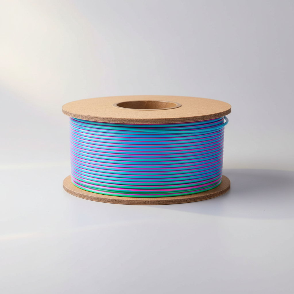 Silk Triple Color PLA Filament 1.75mm, 3-in-1 Coextruded Shiny Multicolor 3D Printer Filament, 250g(0.55lbs) Spool, Silk Rose Red/Sky Blue/Green, Clog-Free & Bubble-Free for FDM 3D Printers — product image