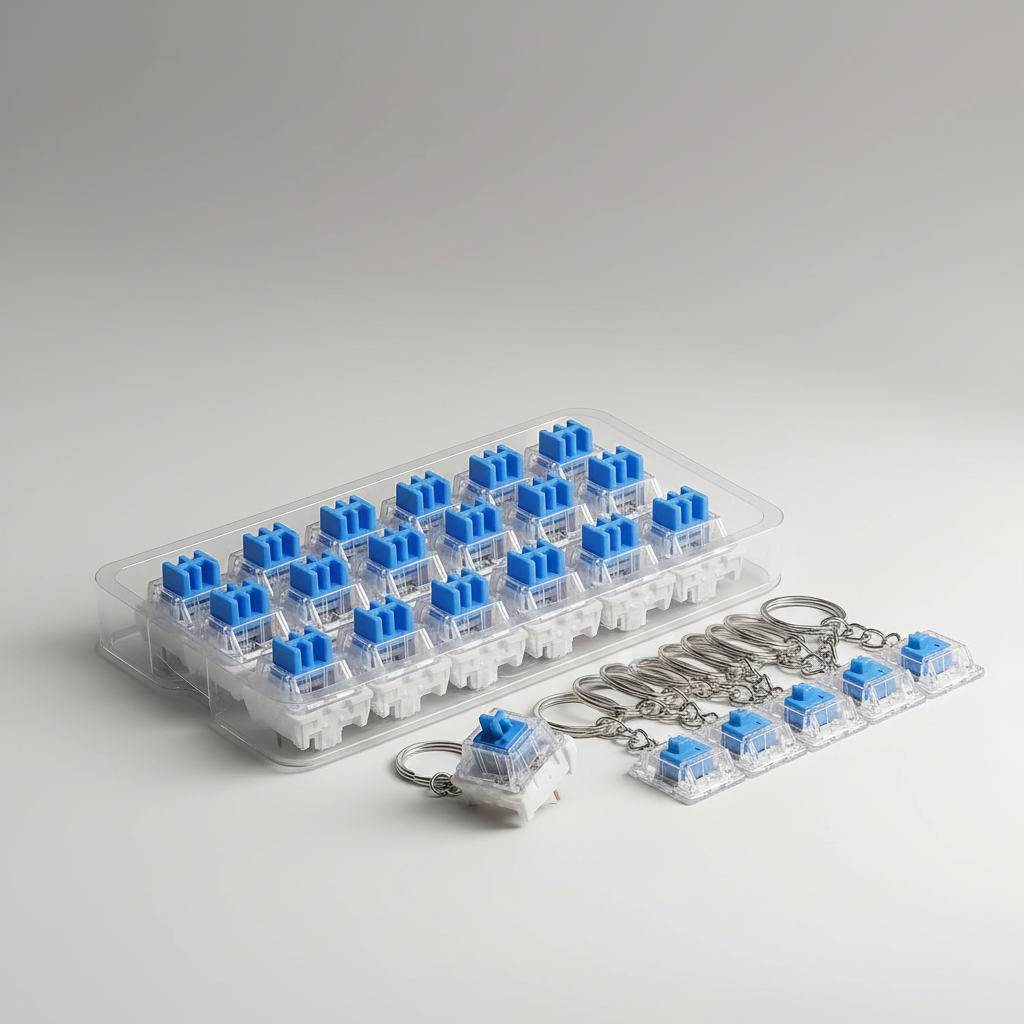 50PSC Keyboard Clickers for 3D Prints, Crisp Clicks with Strong Tactile Feedback, 3-Pin MX Style Clicky Mechanical Keyboard Switches for 3D Printed Fidgets, 30M Clicks, Extra 10 Keychains — product image