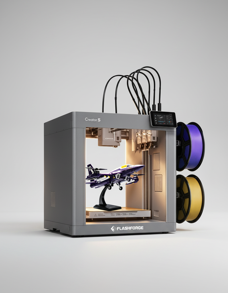 FLASHFORGE Creator 5 4-Toolhead Changer 3D Printer, Multi-Color & Multi-Material Printing, Near-Zero Waste System, 7s FlashSwap, Clean Support Removal, CoreXY 600mm/s Auto Calibration FDM 3D Printer — product image