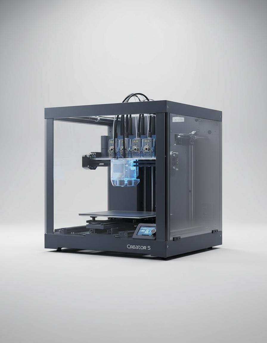 FLASHFORGE Creator 5 4-Toolhead Changer 3D Printer, Multi-Color & Multi-Material Printing, Near-Zero Waste System, 7s FlashSwap, Clean Support Removal, CoreXY 600mm/s Auto Calibration FDM 3D Printer — product image